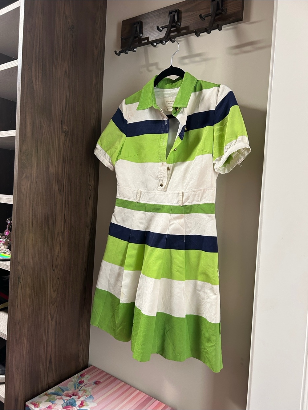 Girls' Green, White & Navy Striped Polo Dress